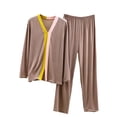 thumbnail image 3 of PNTUTB Pajama Set for Women Color Block Long Sleeve V-neck Top and Elastic Waist Pants Loose Casual Comfort Soft Two Piece Set, 3 of 7