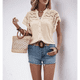 thumbnail image 5 of Blusa con Bordado de Ojales para Mujer, Cuello en V, Botones, Corta con Volantes y Detalle de Corte. Albaricoque L, 5 of 10