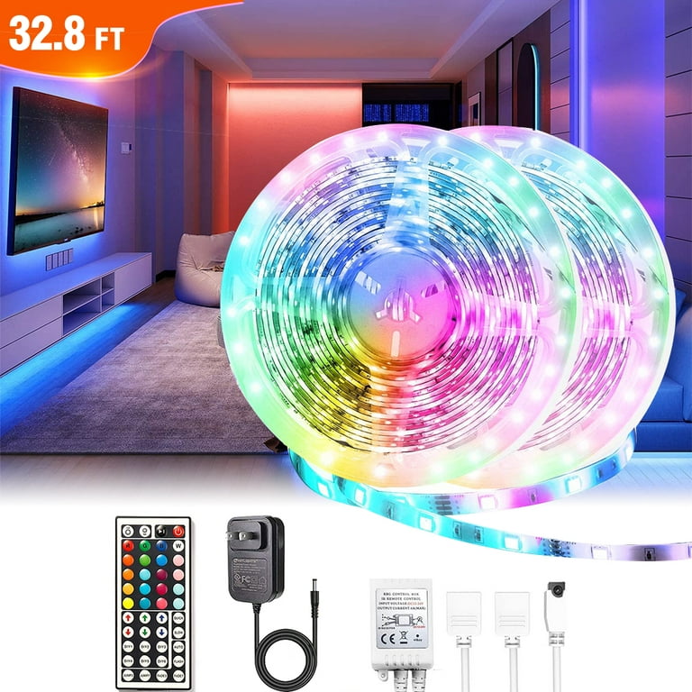 LED Lights for Bedroom, 32.8ft RGB LED Light Strip 3528 LED Tape Lights, Color Changing LED Rope Lights with Remote for Home Room Office