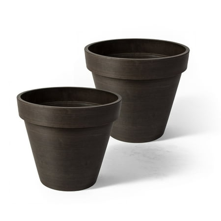 Planter Pack - Algreen Valencia Planter, Round Banded Planter, 8-In. Diameter by 7-In.H, Spun Chocolate, 2 pack