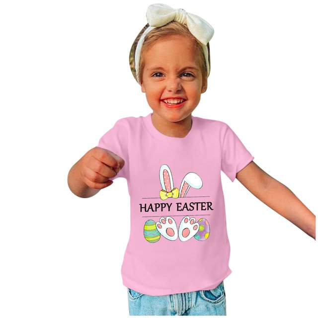 TIMIFIS Tee Garçons Filles T-Shirts Graphiques Joyeuses Pâques Unisexes Enfants Col Rond Manches Courtes T-Shirts Enfants Mignons Oreilles de Lapin Œufs Imprimé T-Shirt, 11 Ans