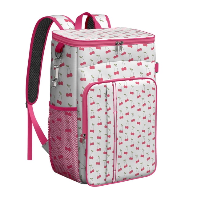 Sweet Cherry Pattern Insulated Backpack Cooler, Leakproof Lunch Bag for Picnic, Road Trips, and BBQ