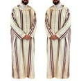 thumbnail image 3 of JUNTEX Lapel Muslim Mens Long Sleeve Thobe Middle East Saudi Arab Kaftan Islamic Abaya Dress Dubai Robes with Striped Pattern, 3 of 14
