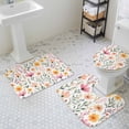 thumbnail image 3 of Watercolor Floral Bathroom Rugs Set Light Pink Wildflowers Leaves Botanical Non Slip Absorbent Soft Bath Mats 3 Piece Set with Bathroom Rug, U-Shaped Floor Mat, Toilet Seat Cover Small Size, 3 of 9