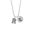 thumbnail image 2 of Delight Jewelry Black Nickeltone Crystal Initial - R - Beaded Border - Silvertone Script Initial Disc - Q - Charm Necklace, 20"+3", 2 of 4
