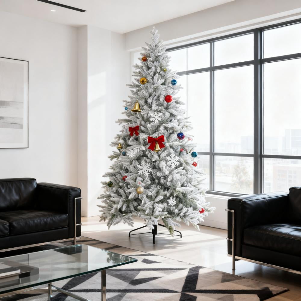 Festive Christmas Decor Artificial Flocked Christmas Tree with Snow Tips, Hinged Xmas Tree