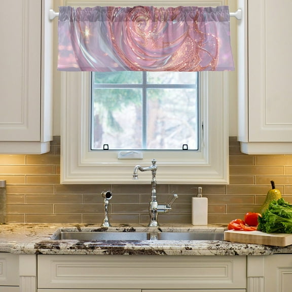 Transparent Pink Spiral Curtain Valances Farmhouse Design Window Treatment Decor Blackout Rod Pocket for Windows Living Room Kitchen 54" x 18"