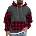 thumbnail image 3 of Momasggi Men's Big and Tall Hoodies Plaid Color Block Pullover Tops Loose Fit Long Sleeve Drop Shoulder Sweatshirt Casual Drawstring Hooded Sweatshirts with Pockets Hot Pink 4XL, 3 of 6