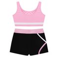 thumbnail image 3 of Yartina Kids Girls Ballet Dance Yoga Workout Outfit Contrast Color Sleeveless Crop Top with Shorts Pink 10, 3 of 7