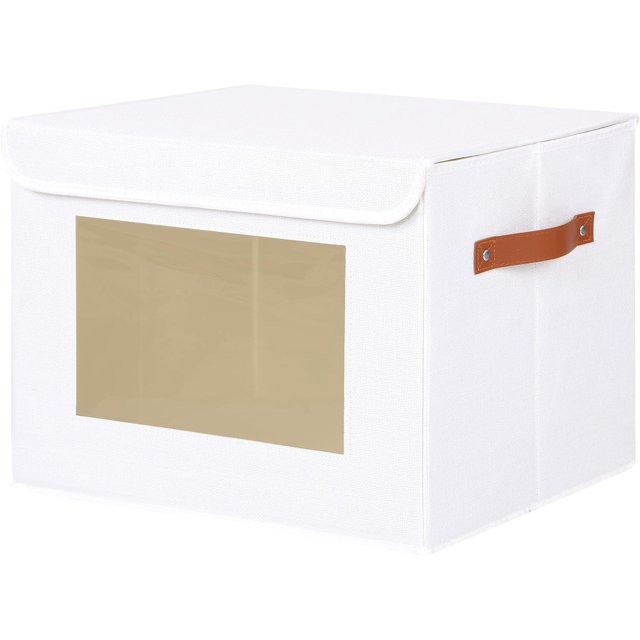 Cajas de almacenamiento de tela, cestas de almacenamiento de 13 x 9,1 x 7,9 pulgadas para estantes con tapas, contenedores de almacenamiento de tela con asas, cajas organizadoras decorativas de lino