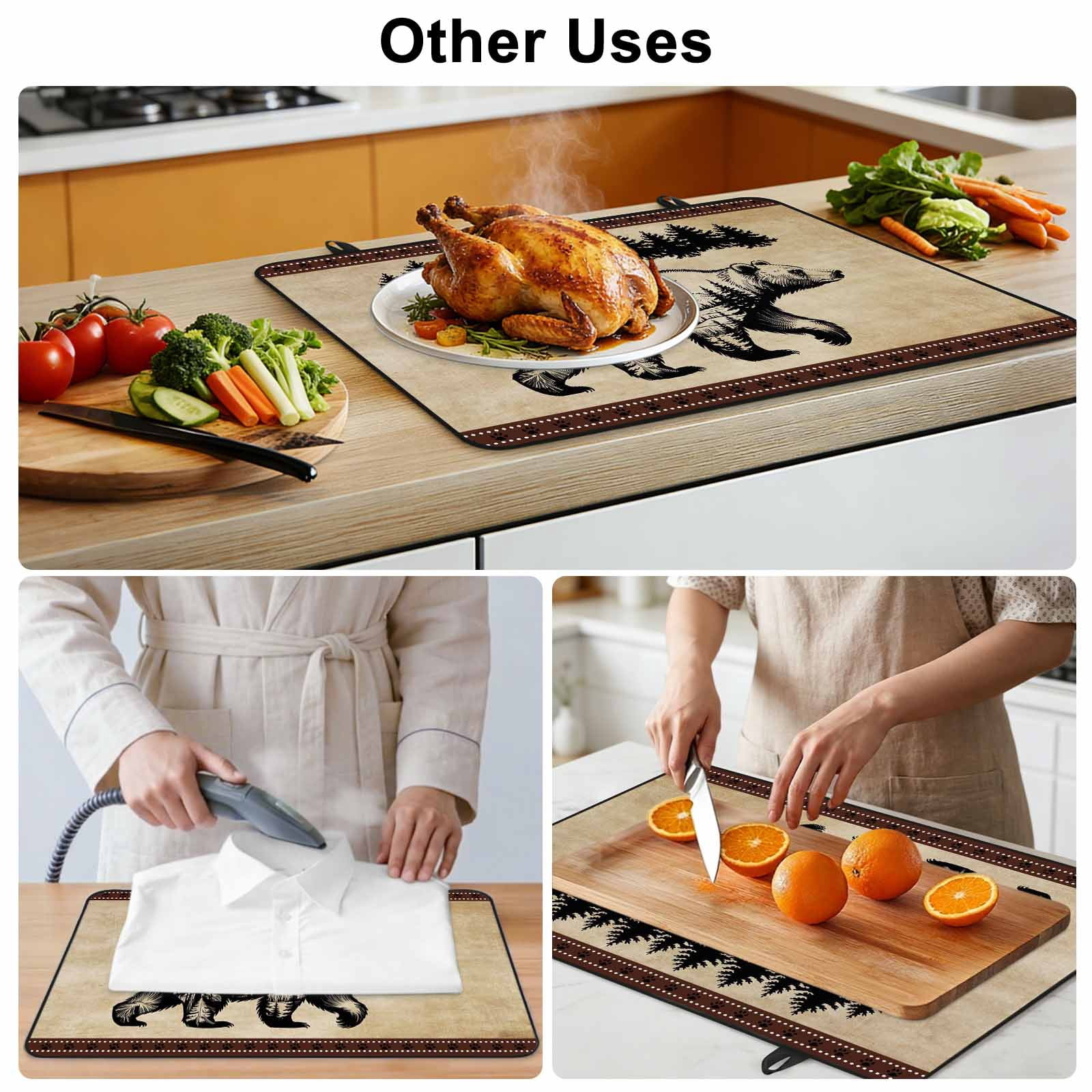 Brown Black Bear Stove Top Cover for Electric Stove, Heat-proof & Non Slip Glass Top Stove Cover Protector, Farmhouse Cabin Forest Vintage Kitchen Flat Cooktop Rubber Mat 24x21 Inches