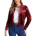 thumbnail image 2 of CHAQUETA DE VELVET PARA MUJERES INSPIRADA CHIC, CON BOTONES, DE MANGA LARGA Y CORTA, COLOR BURDEOS, 2 of 5