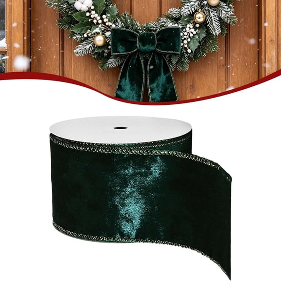 Clearance Christmas Velvet Wired Ribbon Roll, 2.48 Inch x 10 Yards Green Edge Craft Ribbon for Wreath Tree Wrapping Holiday DIY Bows