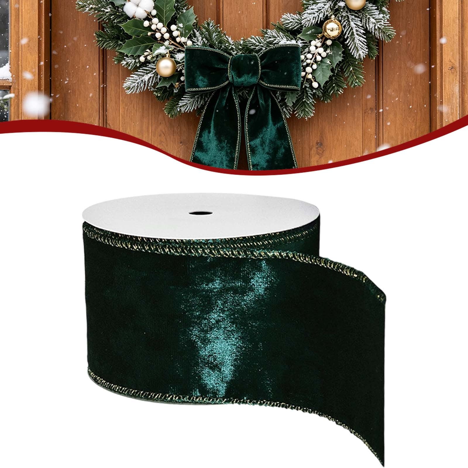 Christmas Ribbon For Gift Wrapping Wired Ribbon For Christmas Tree Garland Wreath Diy Crafts Ornaments Xmas Decorations Holiday Party Decor Green
