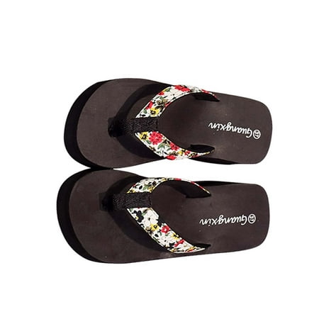 

Dvkptbk Slippers Women s Summer Floral Flip-Flops Wedge Heel Platform Flip Flops Beach Shoes White 35