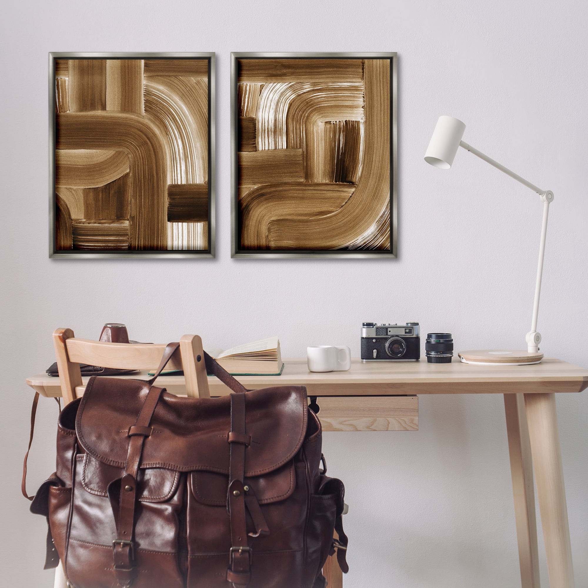 Stupell Industries Gentle Brown Brushstrokes Abstract Painting Gray Floater Framed Canvas Art Print Wall Art, 31 x 25, Set of 2