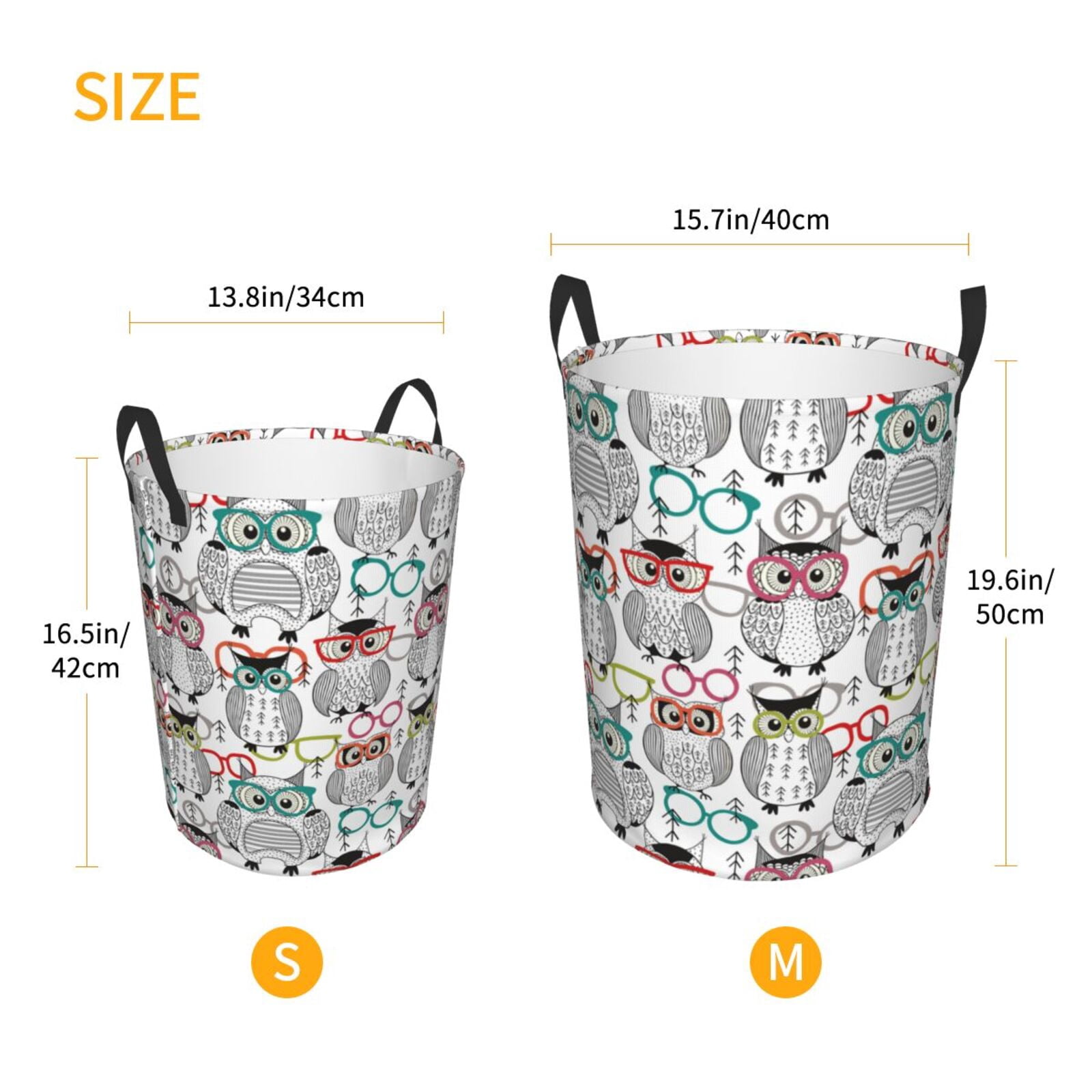 Large Laundry Basket with Handles - Owl with Glasses Kids Baby Dirty Clothes Laundry Hamper for Bedroom Aesthetic