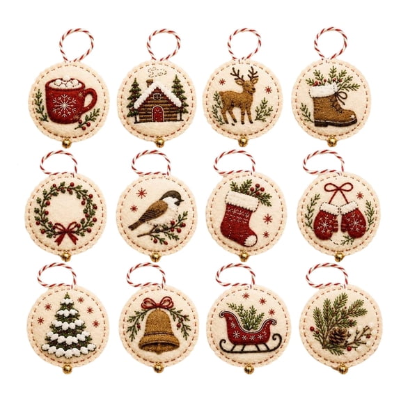 Clearance Christmas Embroidery Kit with Pre Printed Patterns Thread Needles and Instructions DIY Festive Hanging Ornaments for Holiday Craft Festive Winter Seasonal Decoration