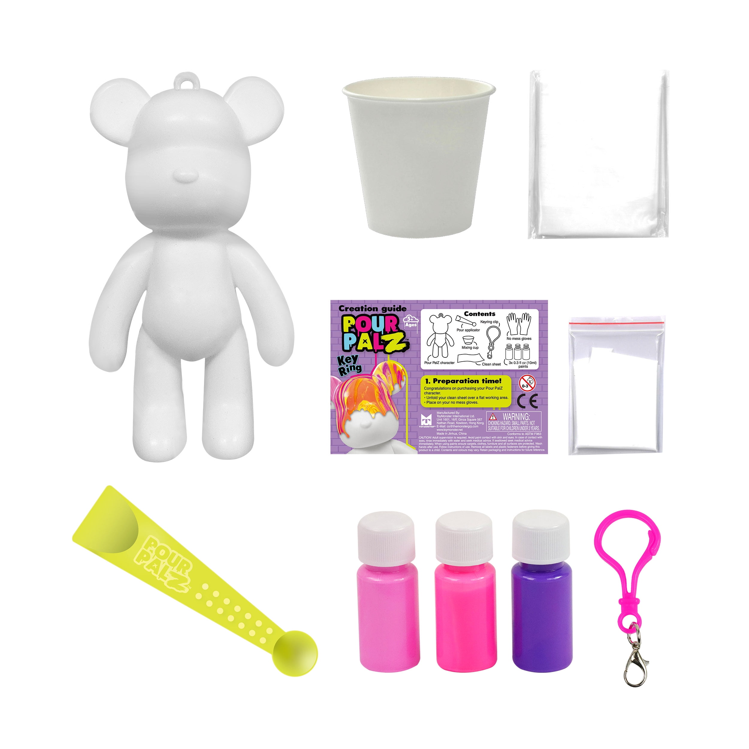 Pour Palz Paint Bear Keyring 3.2 inch, Purple, DIY Paint and Craft