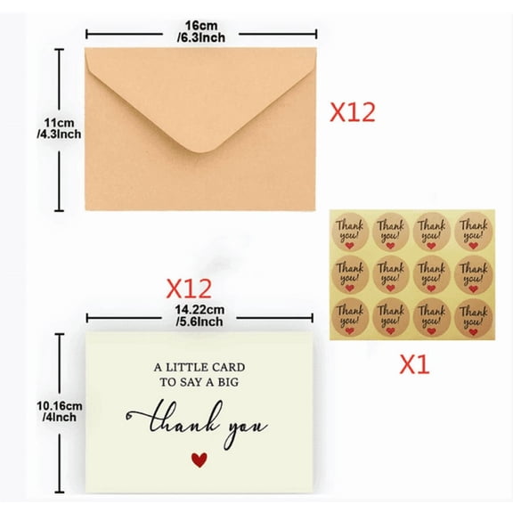 25-Pack Thank You Cards with Envelopes and Stickers 350GSM for Teacher Graduation Business Wedding Gift Notes