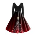 thumbnail image 5 of Women's Fashion Elegant Autumn and Winter Long Sleeve V-Neck Christmas Print Dress for Holiday Parties and Casual Wear, Stylish Women's Seasonal Dress,Red,2XL, 5 of 5