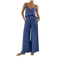 thumbnail image 2 of Feancey Pajama Sets for Women 2 Piece Outfits Summer Sleeveless Camis and Wide Leg Palazzo Pants Lounge Two Piece Set Blue M, 2 of 6