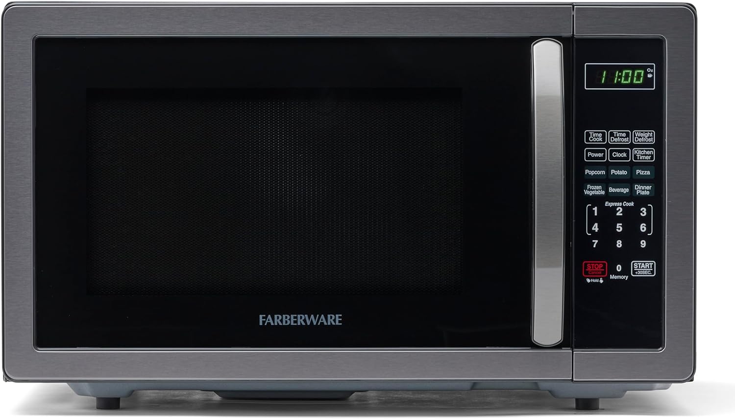 Farberware 1.1 cu ft Microwave Oven, 1000W Countertop Microwave Oven with LED Display, Black/Stainless Steel