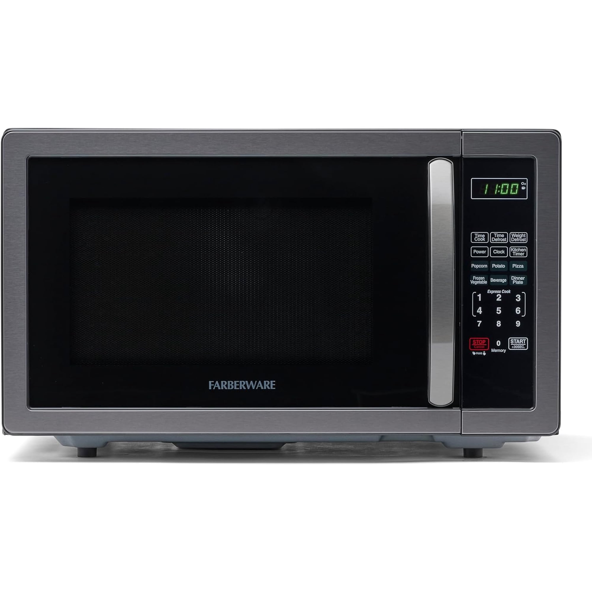 Farberware 1.1 cu ft Microwave Oven, 1000W Countertop Microwave Oven with LED Display, Black/Stainless Steel