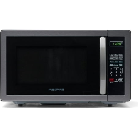 Farberware Stainless Steel Countertop Microwave Oven with Child Lock, 1.1 Cu Ft Black Stainless