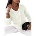 thumbnail image 3 of Capreze Winter Warm Sweater Jumper for Women Cable Knitted Tops Casual Long Sleeve V Neck Pullover Work Chunky Pullovers White S, 3 of 8