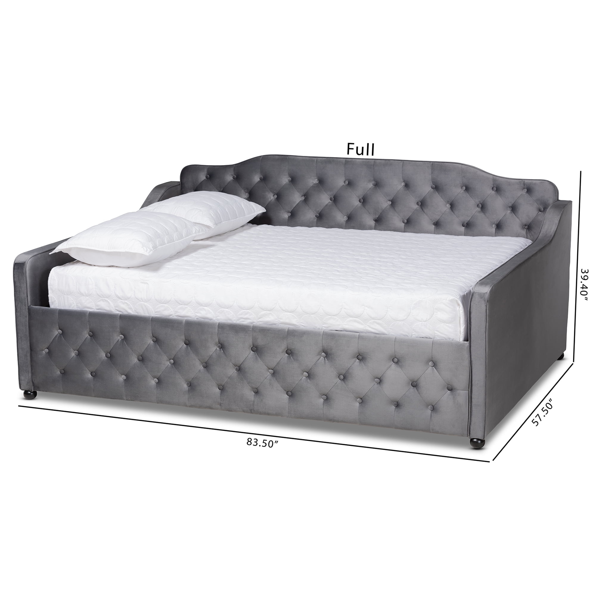 Baxton Studio Freda Transitional and Contemporary Grey Velvet Upholstered and Button Tufted Full Size Daybed