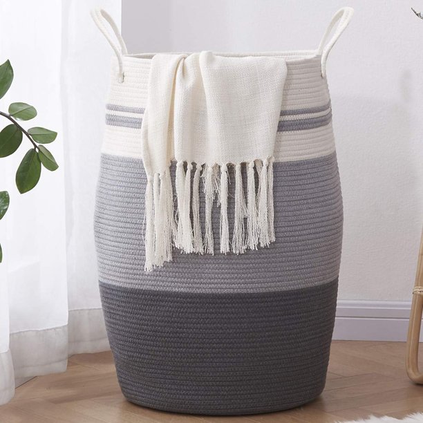 CHERISHGARD Cotton Laundry Hamper Woven Rope Large & 25.6" Height Tall