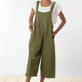 thumbnail image 2 of Wycnly Womens Jumpsuits Cotton Linen Plus Size Wide Leg Pocket Strap Long Jumpsuits Overalls Casual Solid Square Neck Sleeveless Maxi Summer Rompers Army Green s, 2 of 6