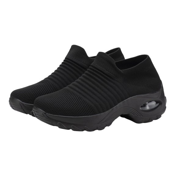 Womens Walking Shoes Sock Casual Ladies Fashion Sneakers Comfortable Slip On Air Cushion Platform Women's Footwear(Black, 5.5)