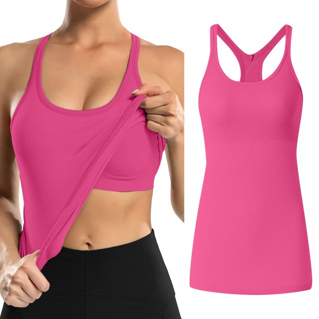 Ribbed Workout Tank Tops For Women With Built In Bra Tight Racerback Neck Athletic Top And 4x Tops Adjustable Strap Tops for Women Baggy Casual Shirts Women Crop Workout Tee Baggy Tops for Women A