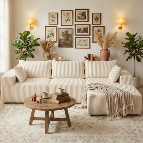 edx 108" Convertible Sectional Couches Comfy Fluffy 4 Seat Memory Foam Sectional Sofa Upholstered Couches for Living Room Bedroom,No Assembly Required,(Right Facing Chaise) Beige