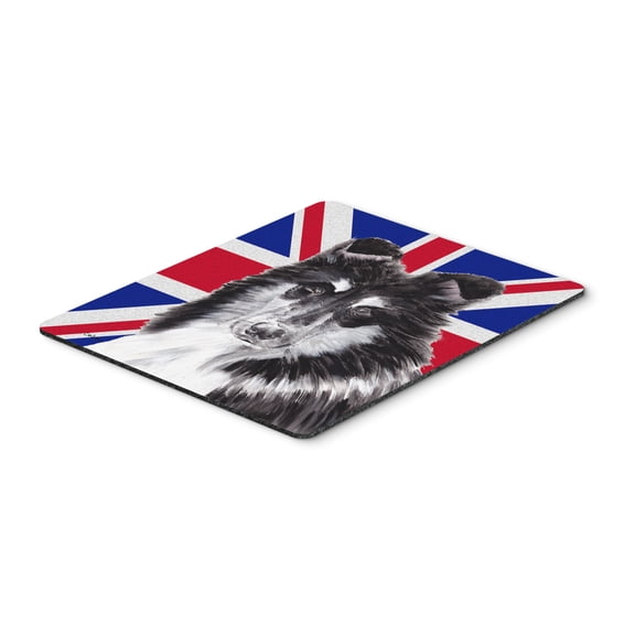 "Black and White Collie with English Union Jack British Flag Mouse Pad Hot Pad or Trivet"