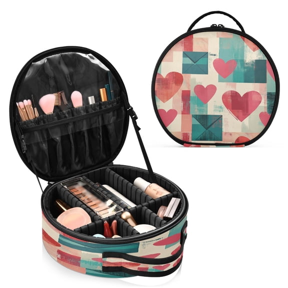 BZSMCE Makeup Bag Large Travel Cosmetic Bag with Adjustable Dividers Fashion Romantic Notes Printed