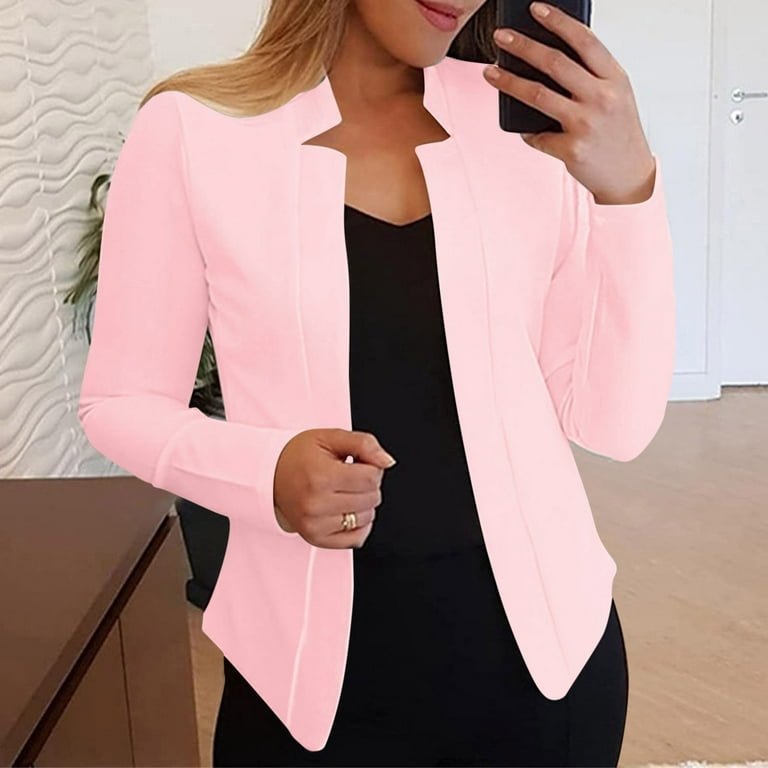 Entyinea Cute Trendy Womens Blazers Cropped Suit Separate Open-Front Blazer  Pink XXL