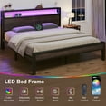 thumbnail image 4 of Full Size Bed Frame with LED Lights,Metal Platform Bed with 2-Tier Storage Headboard and Charging Station, Grey, 4 of 10