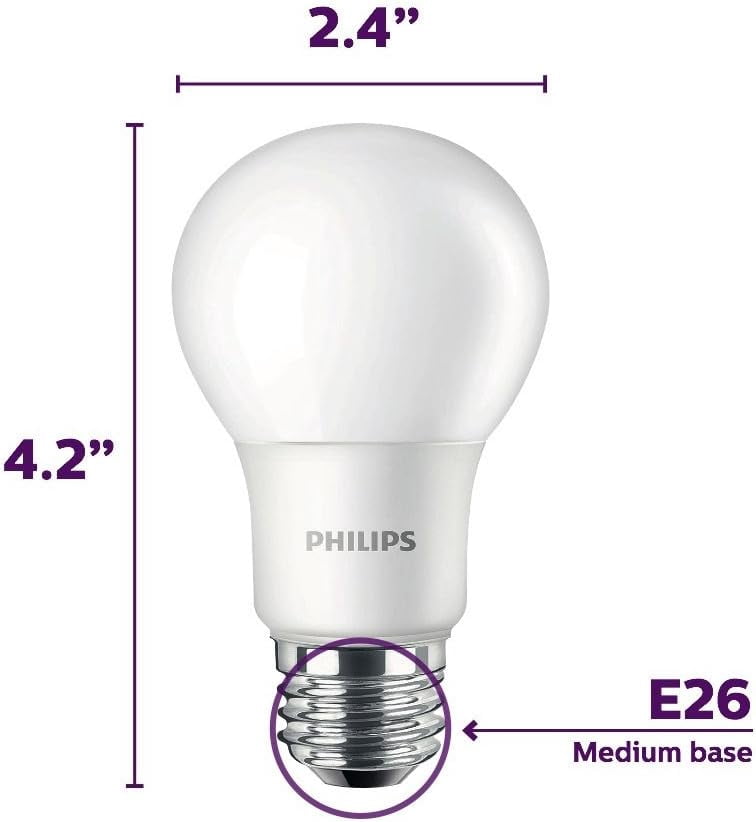 Philips LED Light Bulb, A19 Non-Dimmable Frosted, 800 Lumens, 10 Watts, Daylight White, 8-Pack