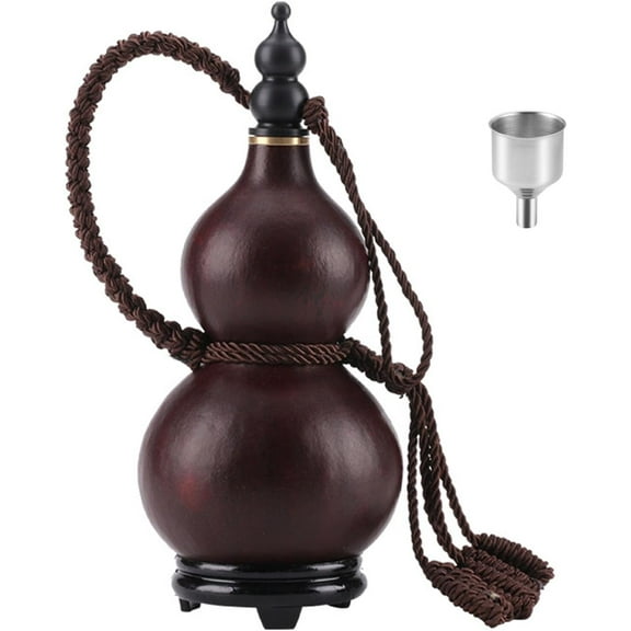 Aorsher 750ML Natural Gourd Water Bottle, Traditional Beeswax Sealed Wine Gourd with Wooden Funnel & Display Stand, Leakproof Handmade Gourd Flask for Outdoor Camping, Hiking, Home Decor & Gift