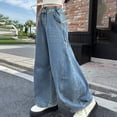 thumbnail image 5 of Otqutp Teen Girls Curved Leg Denim Pants Wide Leg Loose Trousers Elastic Waist Baggy Trousers Fall Bottoms Y2K Streetwear, 5 of 9