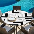 thumbnail image 6 of Modern Geometric Black Round Tablecloth 55-60 Inch Round Fitted Table Cloth with Elastic Edge, Abstract Minimalist Artwork Lines Waterproof Table Cover Protector for Outdoor Picnic Party Dining, 6 of 9