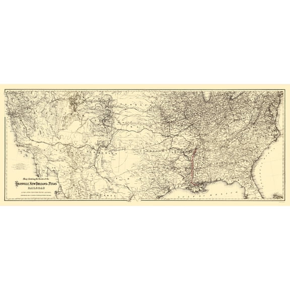 Railroad Map - Louisville New Orleans and Texas Railroad - Colton 1883 - 23 x 54.55 - Vintage Wall Art