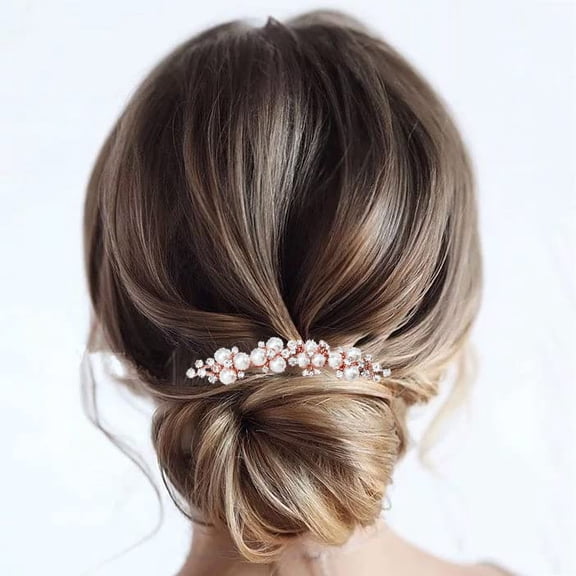 Wedding Hair Combs Gold Pearls Bridal Hair Accessories Crystal Brides Headpiece Hair Clip for Women and Girls 2 Pieces (Gold)