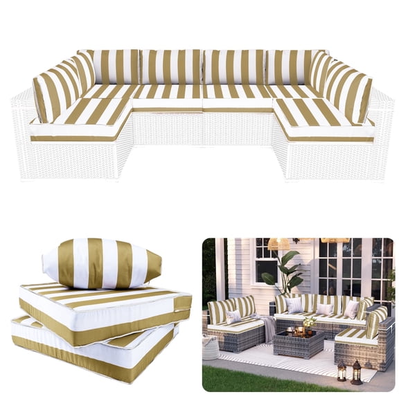 XXLYY Outdoor Replacement Cushions for Patio Furniture, 14 Piece Patio Sectional Cushions, 4" Water-Resistant Replacement Sofa Cushions Fits 6-seat Rattan Conversation Set