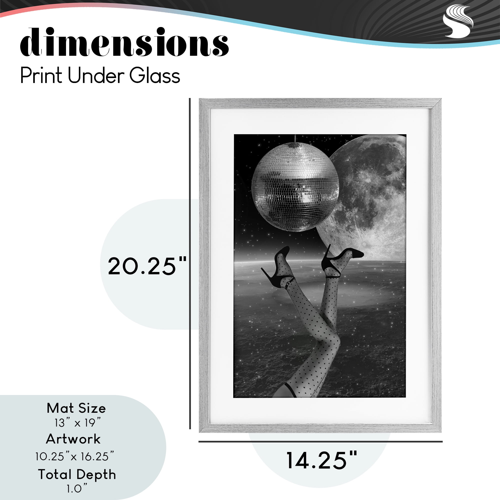 Hangin' Over Disco & Planet Gray Framed Print Under Glass, design by Elo Marc