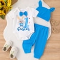 thumbnail image 2 of Bagilaanoe 3pcs Newborn Easter Outfits Baby Girl Pants Set Print Short Sleeve Romper Tops + Leggings + Hat 3M 6M 9M 12M 18M Infant Casual Clothes, 2 of 8