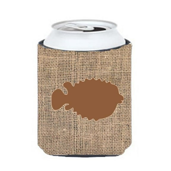 Fish - Blowfish Burlap And Brown Can Or Bottle Hugger